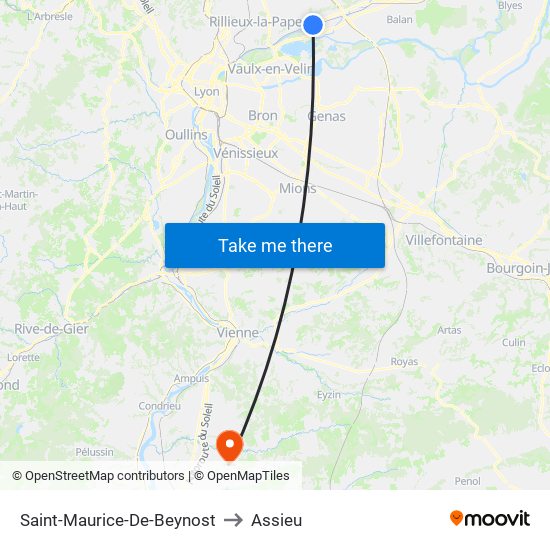 Saint-Maurice-De-Beynost to Assieu map