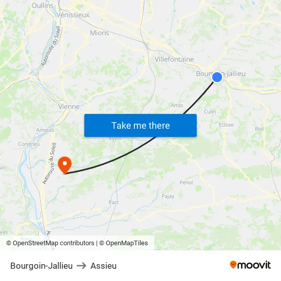 Bourgoin-Jallieu to Assieu map