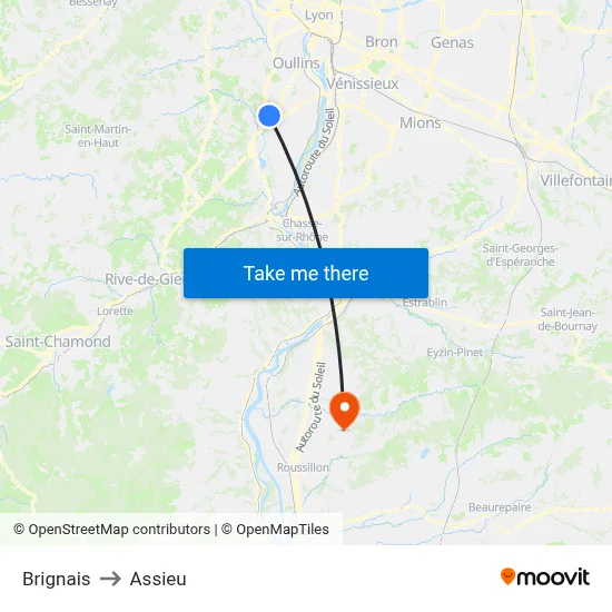 Brignais to Assieu map