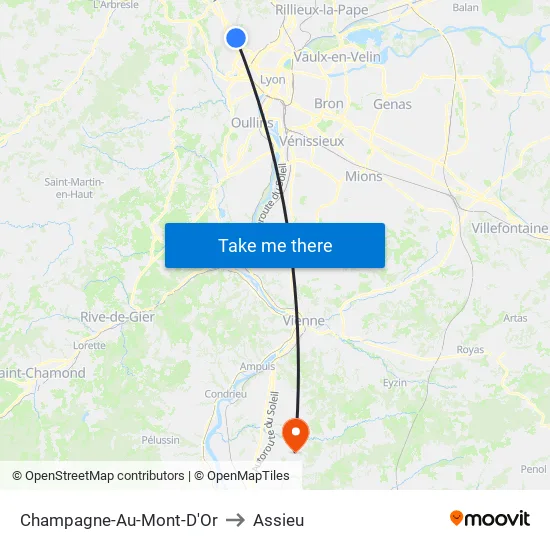 Champagne-Au-Mont-D'Or to Assieu map