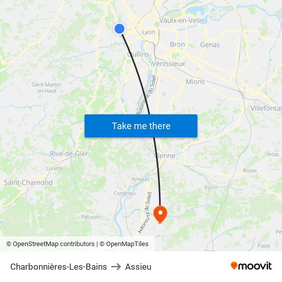 Charbonnières-Les-Bains to Assieu map