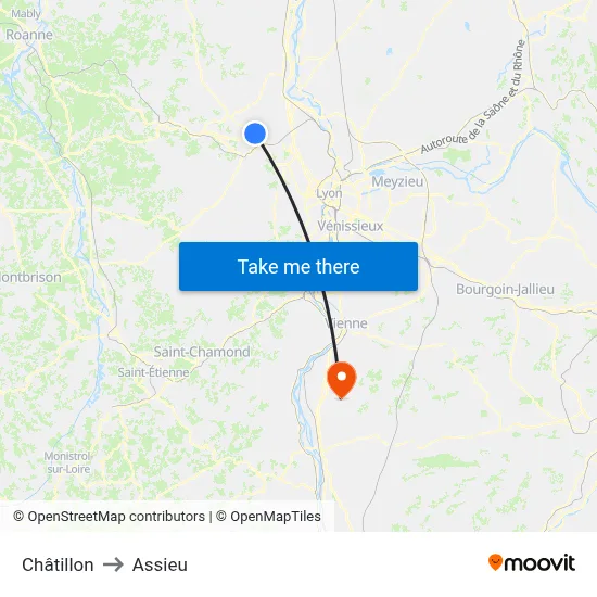 Châtillon to Assieu map