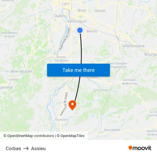 Corbas to Assieu map