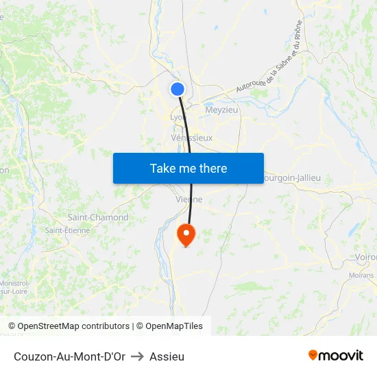 Couzon-Au-Mont-D'Or to Assieu map