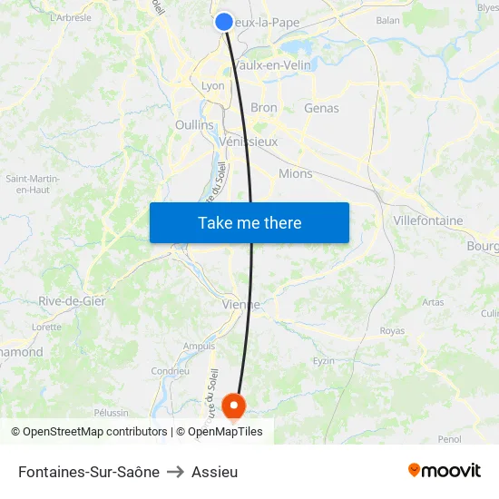 Fontaines-Sur-Saône to Assieu map