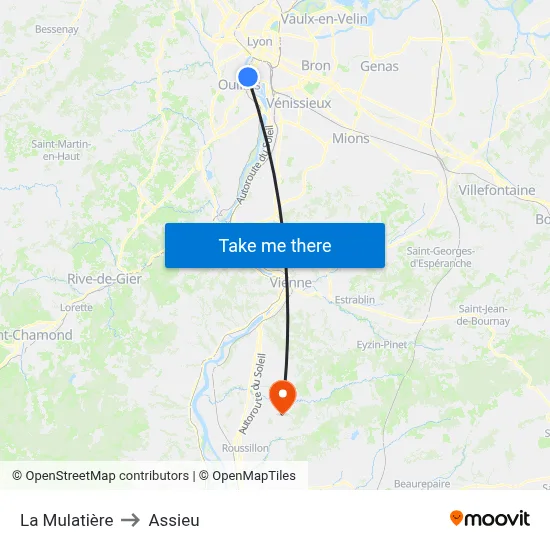 La Mulatière to Assieu map