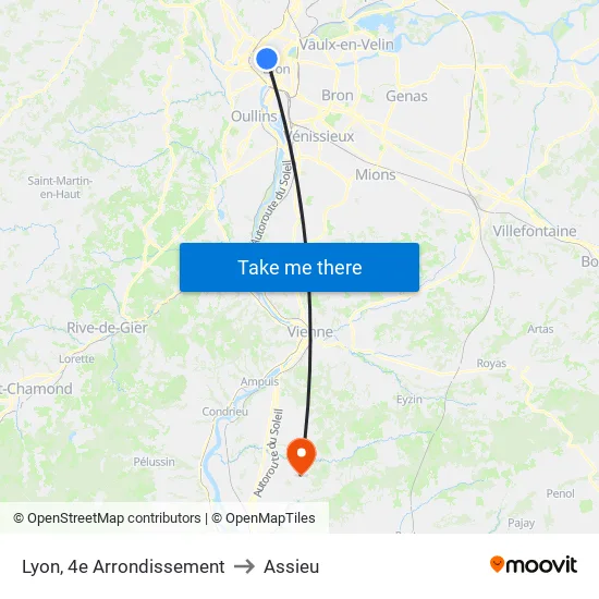 Lyon, 4e Arrondissement to Assieu map