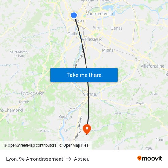 Lyon, 9e Arrondissement to Assieu map