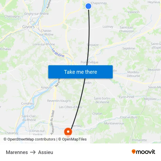 Marennes to Assieu map