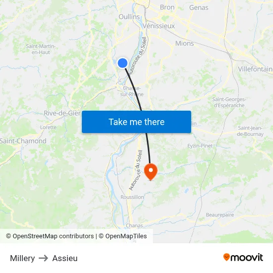Millery to Assieu map
