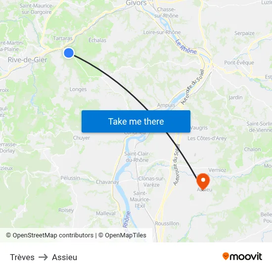 Trèves to Assieu map