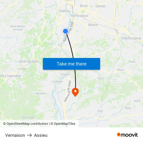 Vernaison to Assieu map