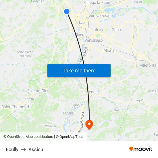 Écully to Assieu map