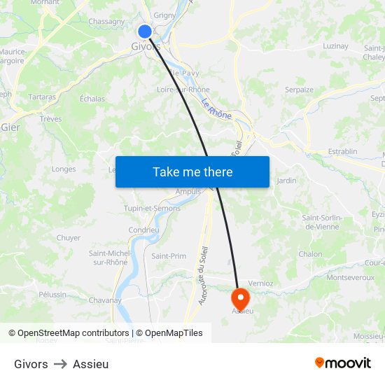 Givors to Assieu map