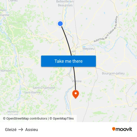 Gleizé to Assieu map
