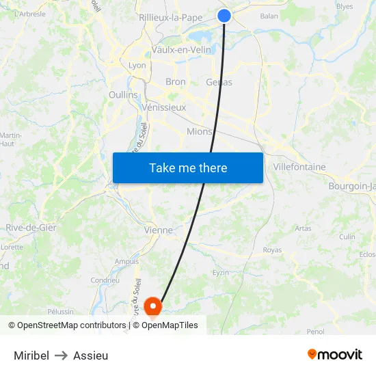 Miribel to Assieu map
