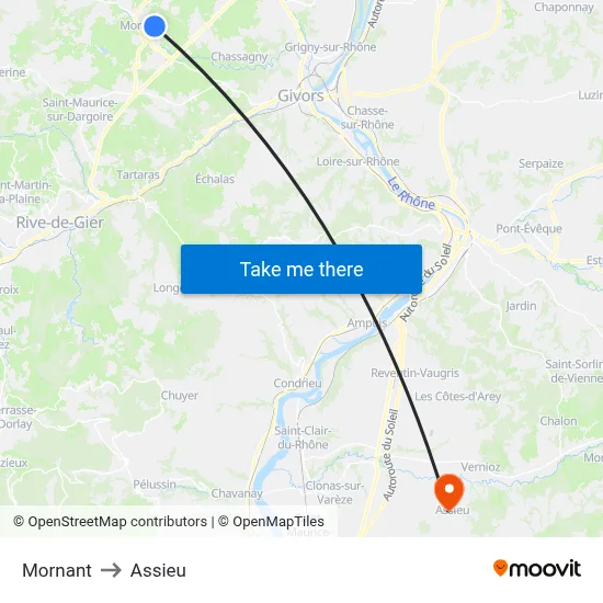 Mornant to Assieu map