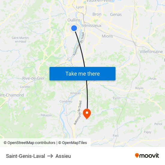 Saint-Genis-Laval to Assieu map