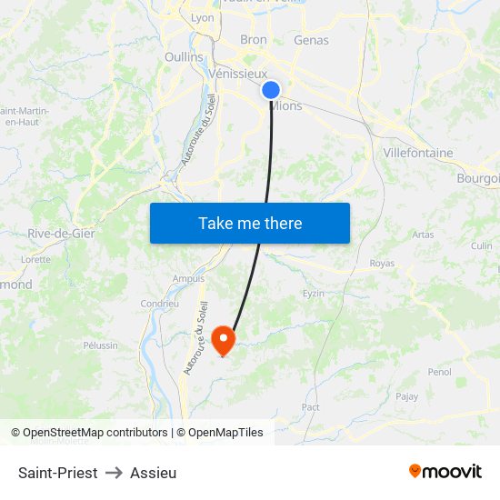 Saint-Priest to Assieu map