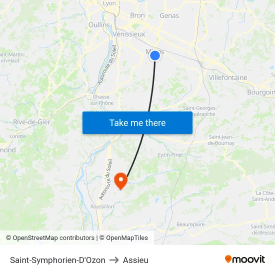 Saint-Symphorien-D'Ozon to Assieu map