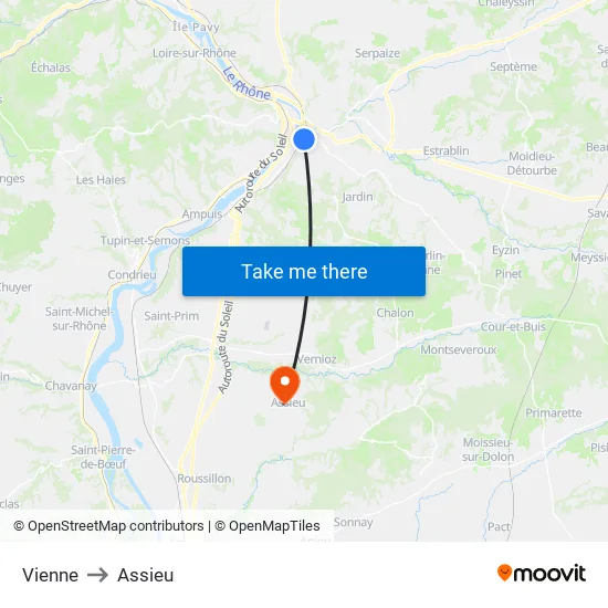 Vienne to Assieu map