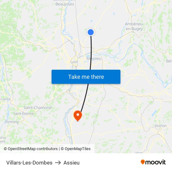 Villars-Les-Dombes to Assieu map