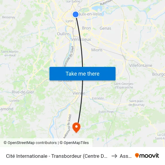 Cité Internationale - Transbordeur (Centre De Congrès) to Assieu map