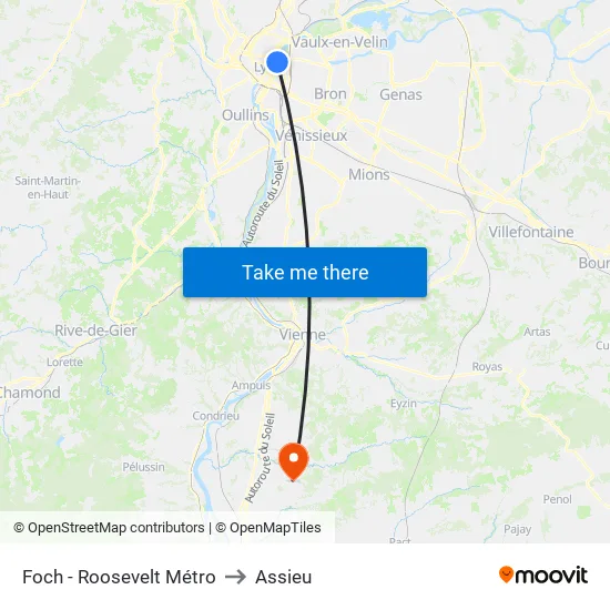 Foch - Roosevelt Métro to Assieu map