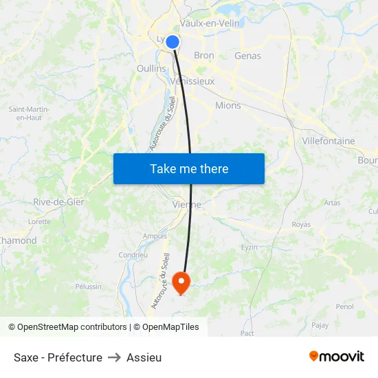 Saxe - Préfecture to Assieu map