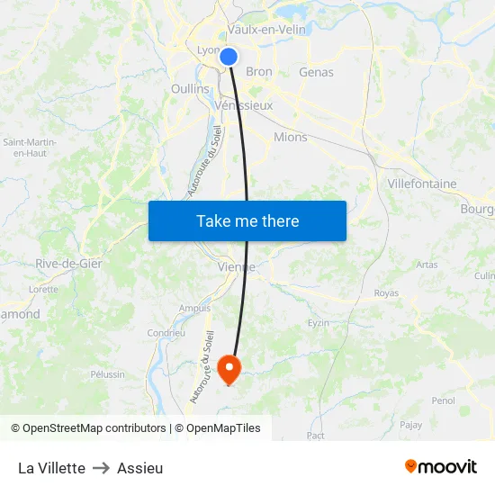 La Villette to Assieu map