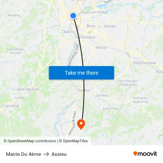 Mairie Du 4ème to Assieu map