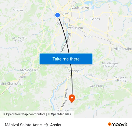 Ménival Sainte-Anne to Assieu map
