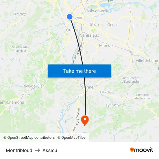 Montribloud to Assieu map