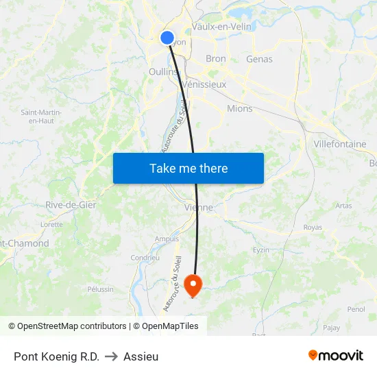 Pont Koenig R.D. to Assieu map