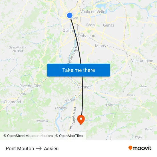 Pont Mouton to Assieu map