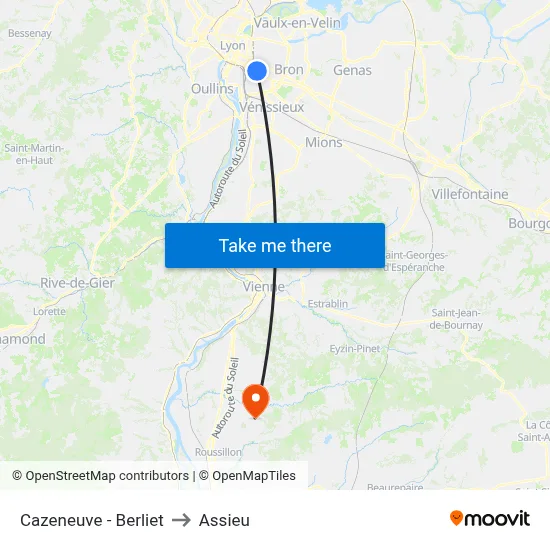 Cazeneuve - Berliet to Assieu map
