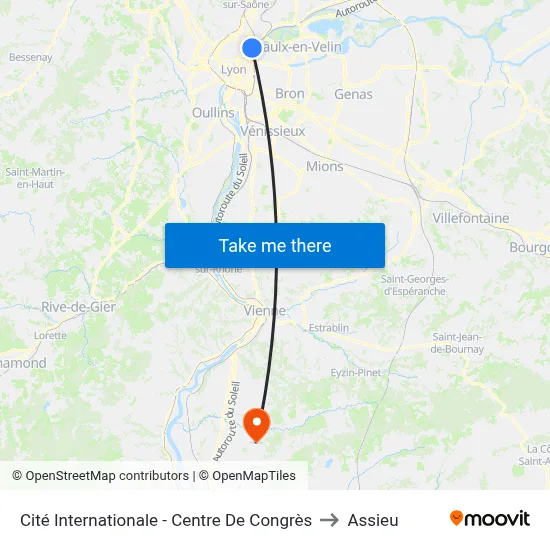 Cité Internationale - Centre De Congrès to Assieu map