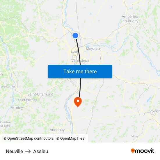 Neuville to Assieu map
