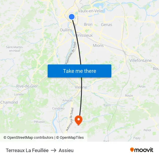 Terreaux La Feuillée to Assieu map