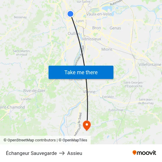 Échangeur Sauvegarde to Assieu map