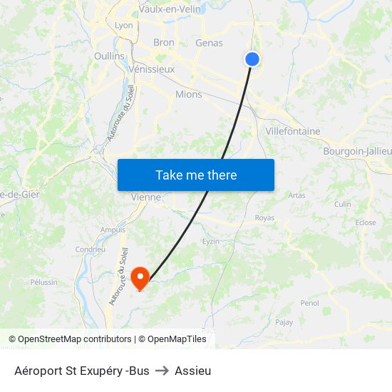 Aéroport St Exupéry -Bus to Assieu map