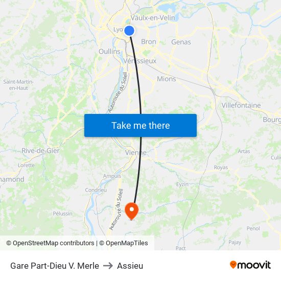 Gare Part-Dieu V. Merle to Assieu map