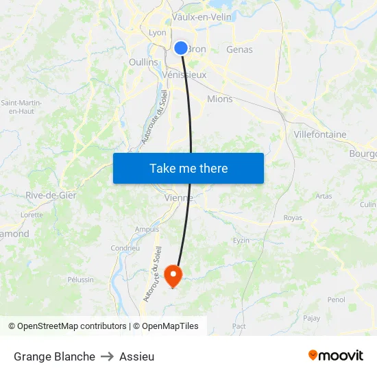 Grange Blanche to Assieu map