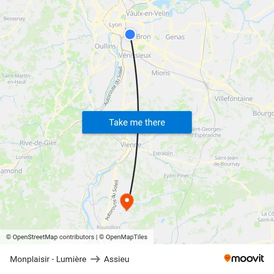 Monplaisir - Lumière to Assieu map