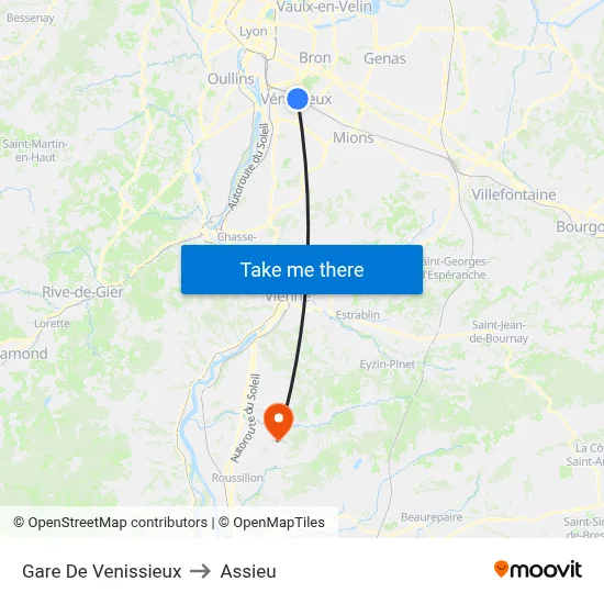 Gare De Venissieux to Assieu map