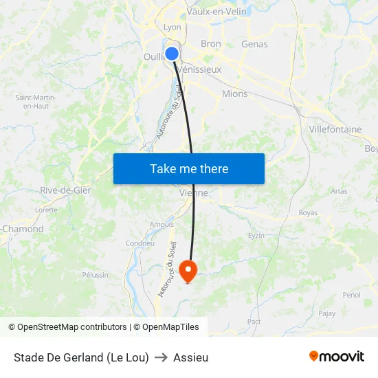 Stade De Gerland (Le Lou) to Assieu map