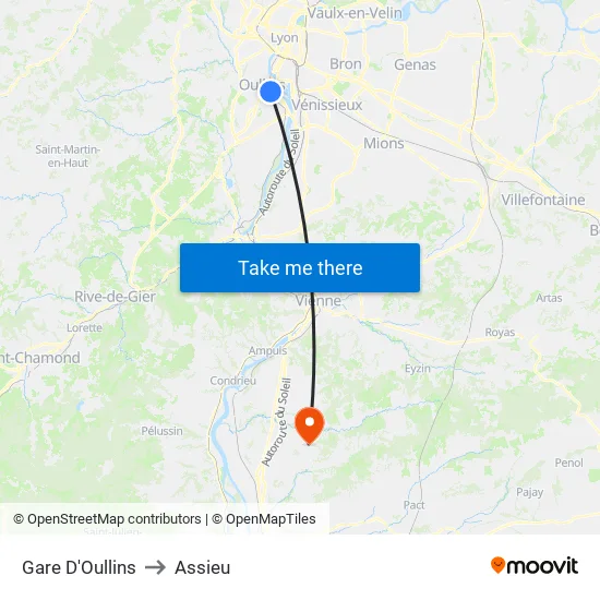 Gare D'Oullins to Assieu map
