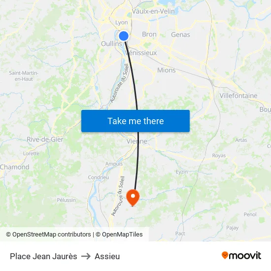 Place Jean Jaurès to Assieu map