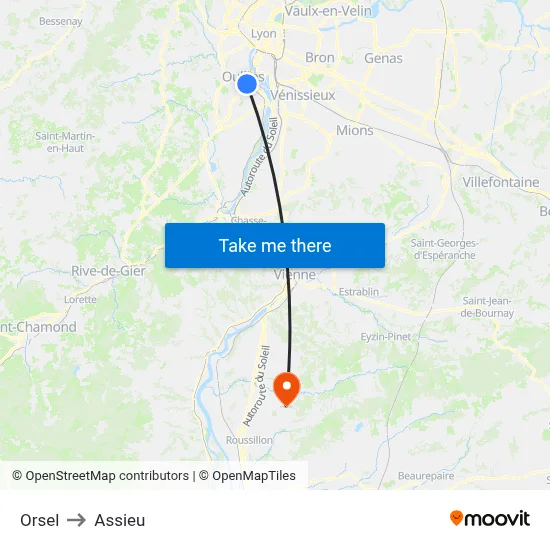 Orsel to Assieu map