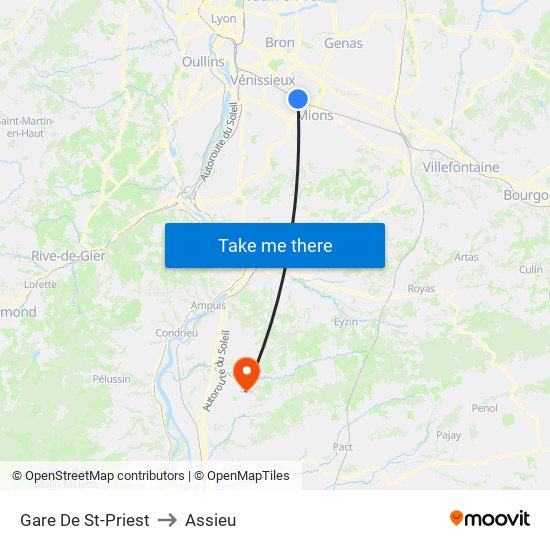 Gare De St-Priest to Assieu map
